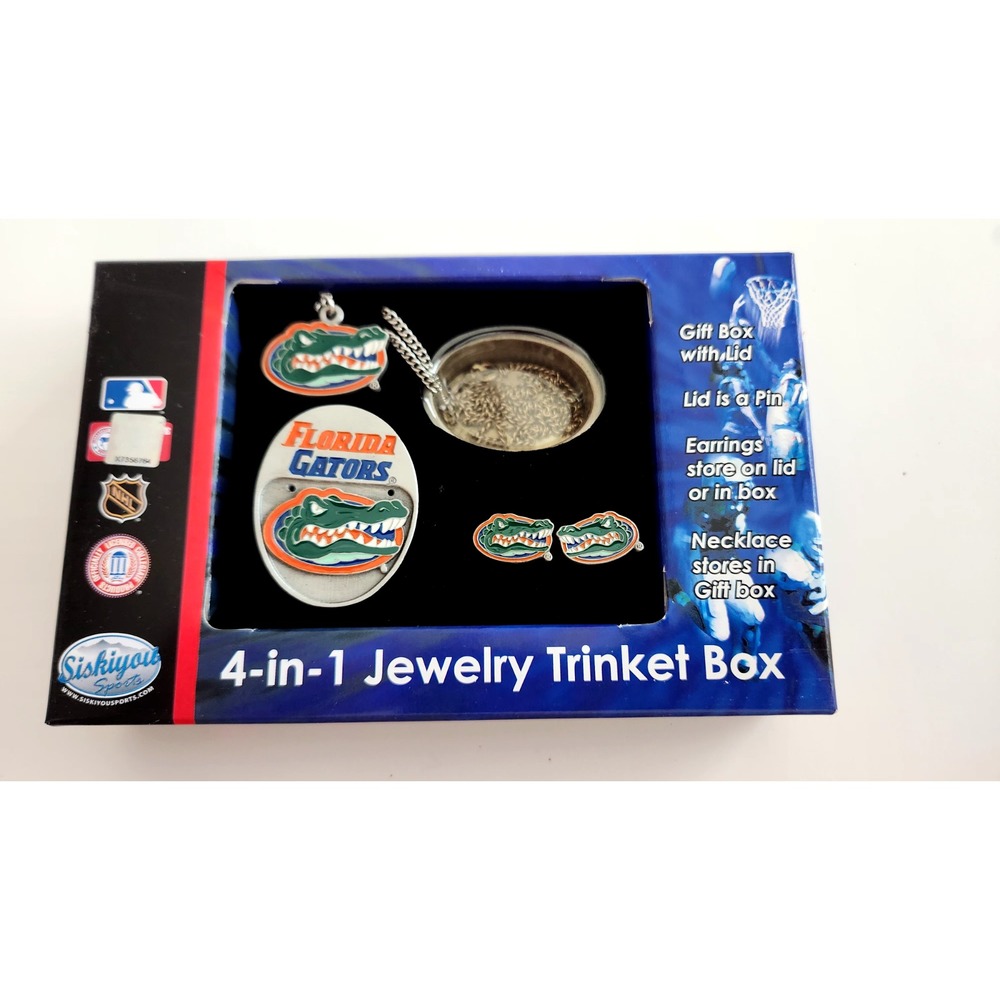 New Florida Gators 4-in-1 Trinket Box (Pin, Necklace, Earrings, Gift Box) NCAA